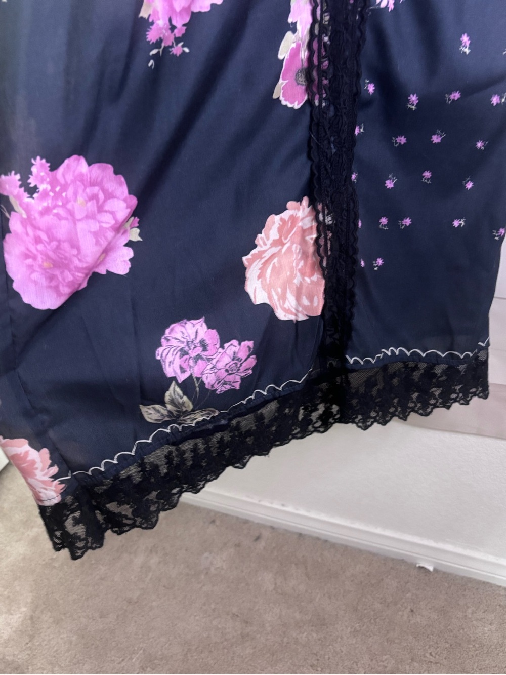 Floral Navy Pants with Pink Blooms - Picture 3 of 5